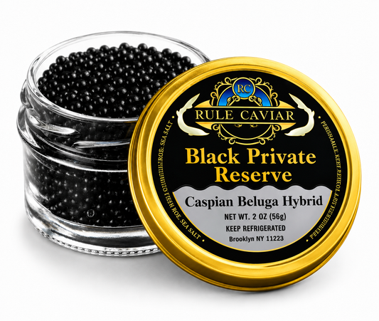 Caspian Beluga Hybrid Caviar 2 oz tin with black caviar