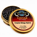 RULÉ Caspian Beluga Hybrid Caviar 17.6 oz gold tin with open caviar container