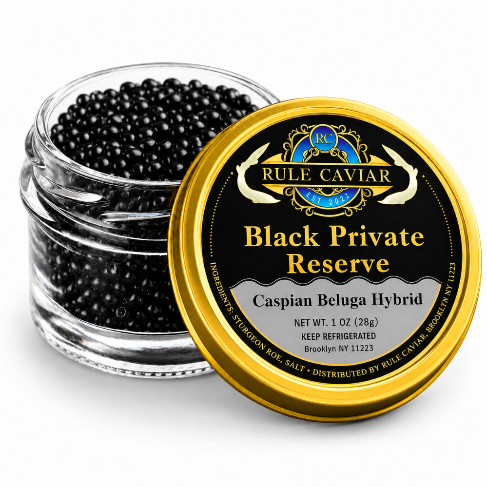 Caspian Beluga Hybrid Caviar 1 oz tin with black caviar