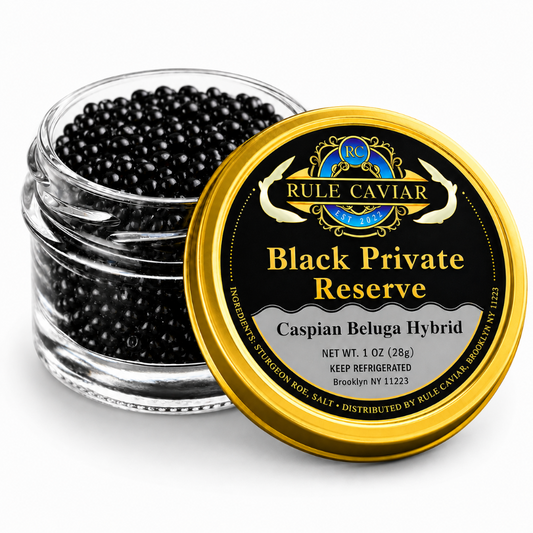 Caspian Beluga Hybrid Caviar 1 oz tin with black caviar