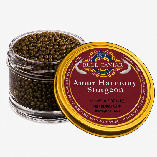 RULÉ Amur Harmony Sturgeon Caviar 0.5 oz jar with gold lid